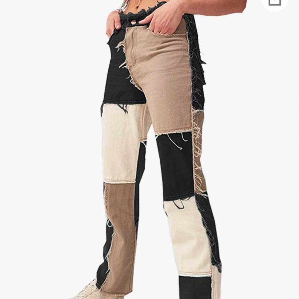 THUNDER STAR Womens Patchwork Straight Leg Jeans